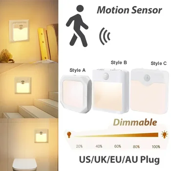 LED Bewegingssensor Licht Draadloos Nachtlampje US EU UK AU Plug Dimbare Sensor Nachtlamp voor Slaapkamer Hal Gang Verlichting
