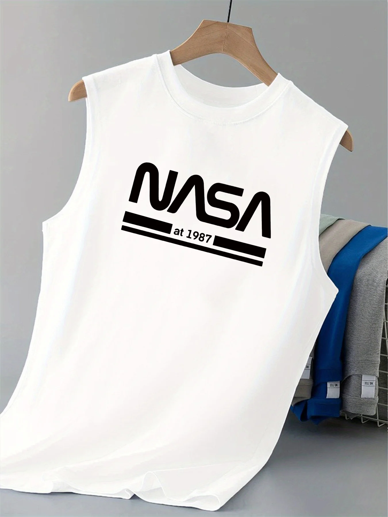 

Поп-мужской летний повседневный спортивный свободный жилет с буквенным принтом NASA, удобный и дышащий жилет без рукавов с круглым вырезом
