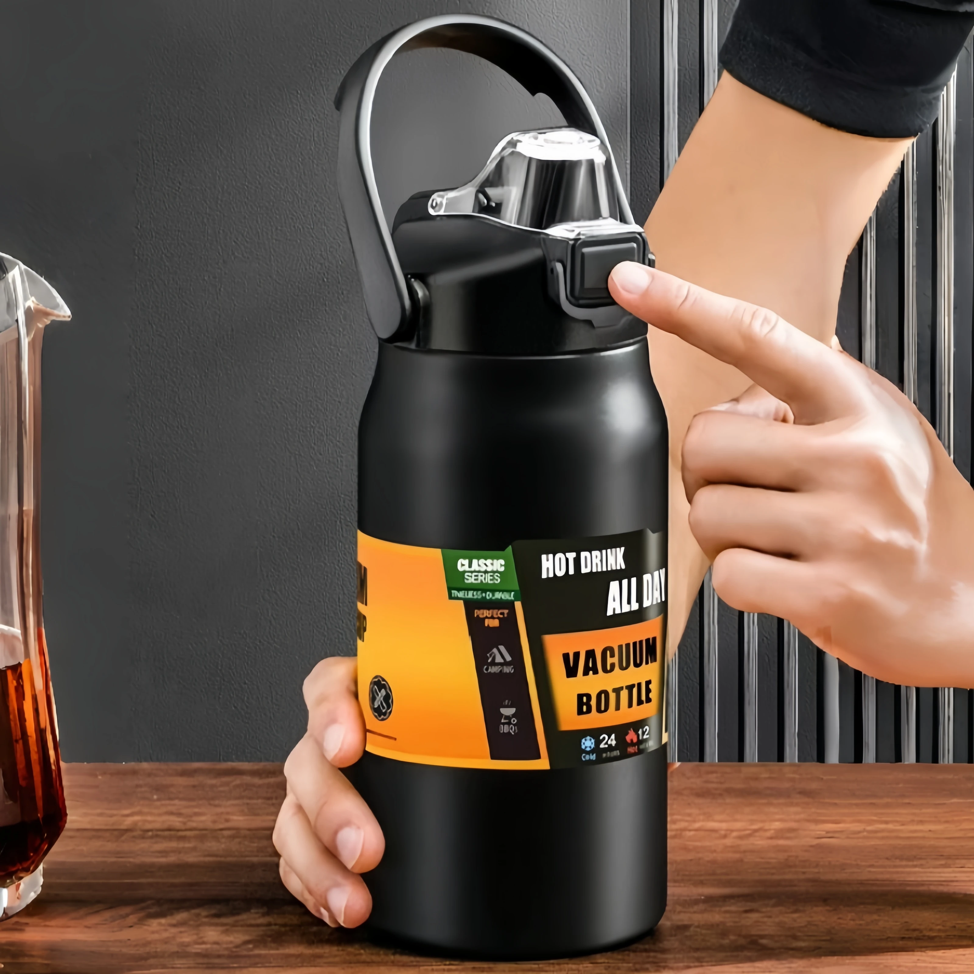 800-1500 مللي 304 الفولاذ المقاوم للصدأ كوب حراري في الهواء الطلق زجاجة تُرمُس المحمولة بهلوان فراغ قوارير زجاجة ماء القش الباردة والساخنة