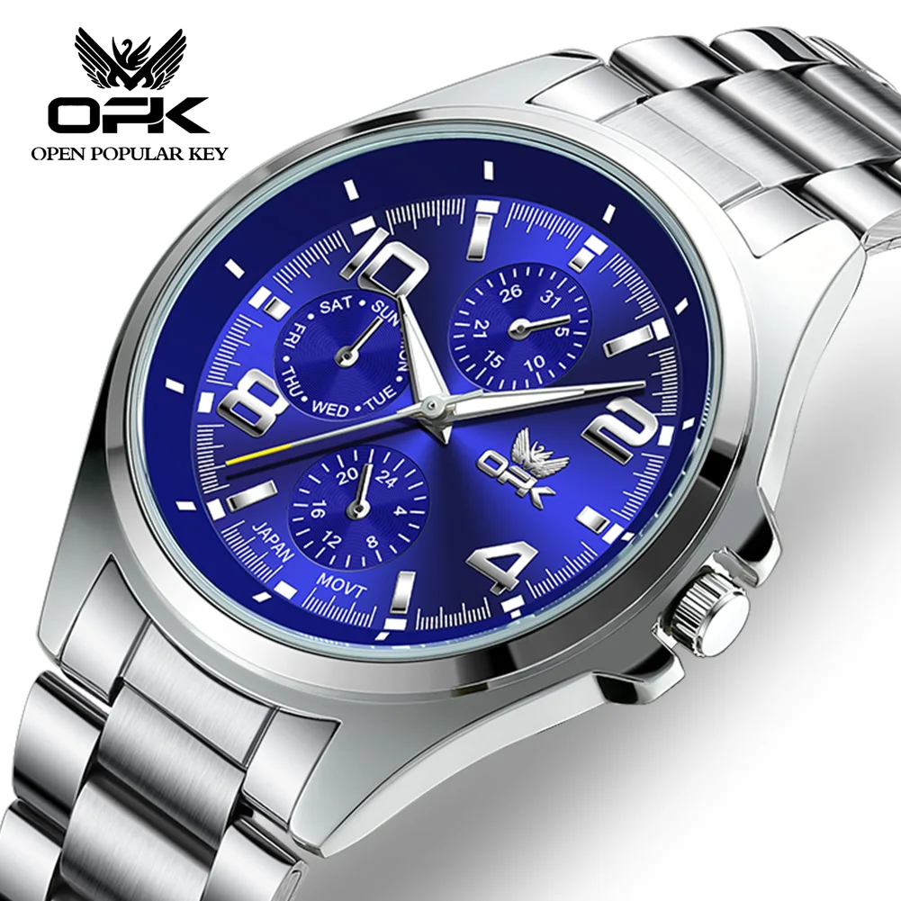 

OPK 6017 Number Dial Quartz Watch For Men Stainless Steel Waterproof Luminous Man Wrist Watches Luxury Original Hand Clock 2024