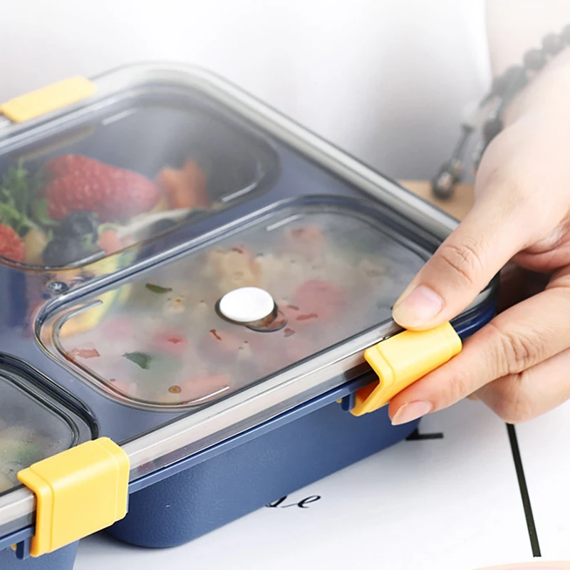 ABHG 4 Grid Plastic Lunch Box Split Grid Lunch Box Bento Box Student Warm Tableware Large Capacity Insulated Lunch Box