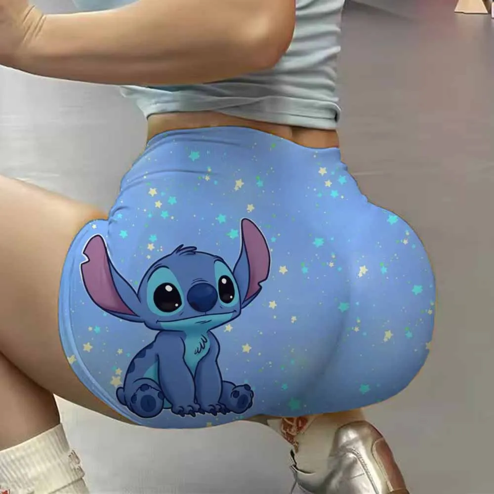 귀여운 릴로와 스티치 여성용 운동 반바지, 스크런치 힙업 하이웨이스트 짐 요가 심리스 부티 바이커 숏 팬츠