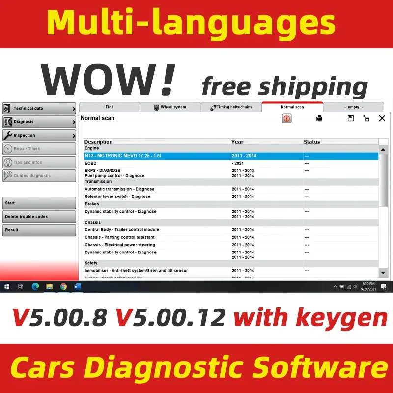 WOW 5.00.12 diagnostics Software 5.00.8 R2 + Kengen  French Spanish Polish Italian Serbian German Polish Dutch Czech Portuguese