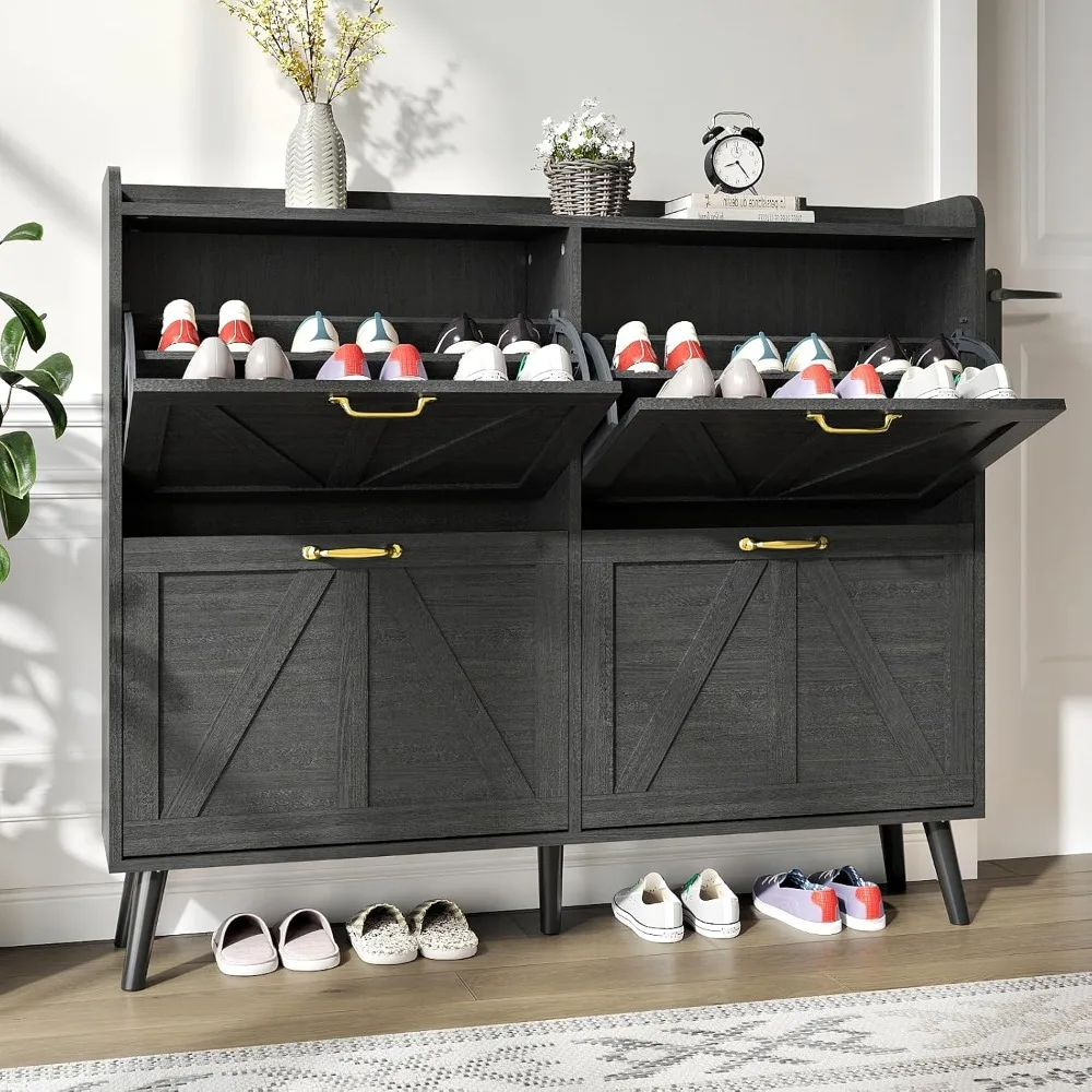

Shoe Storage Cabinet with 4 Flip Drawers, Shoe Cabinet Storage for Entryway Slim, Freestanding Black Shoe Cabinet, Customized