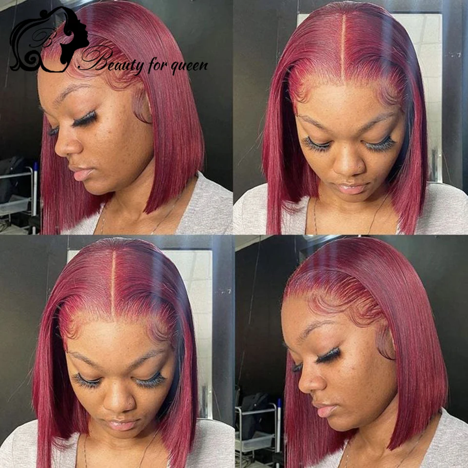 

Косплей-парик короткий прямой боб темно-фиолетового цвета для женщин, 13x4, с прозрачной кружевной передней частью, высококачественный бразильский парик из окрашенных человеческих волос