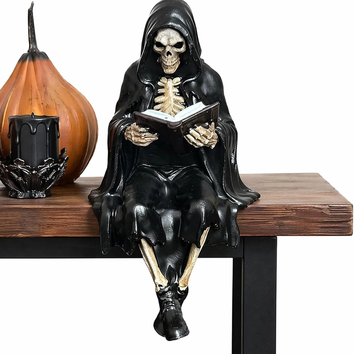 3/5 pcs Halloween Gothic Demon Reading Book Statue Black Resin Devil Figurine Spooky Bookshelf Desk Home Decor Gift