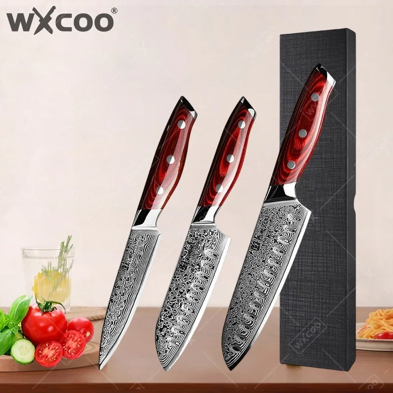 WXCOO TAMZUO Hand Forged Damascus Steel Butcher Knife Meat Cleaver Chef's Knife Japanese Kitchen Knife Wooden Handle