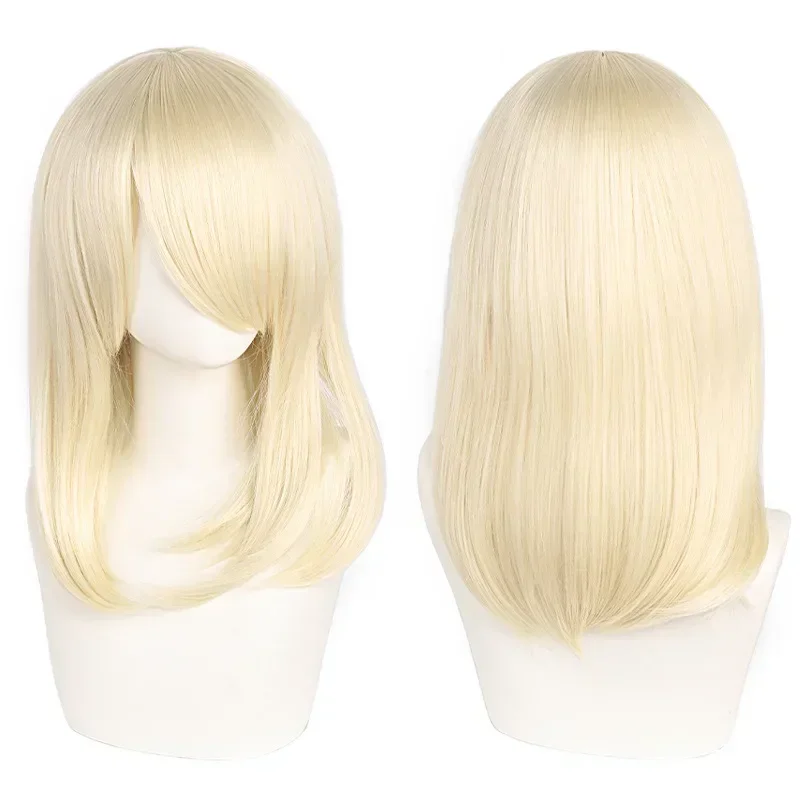 Neue 45cm Mittellange Anime Cosplay Perücke mit Pony in Blond, Schwarz, Weiß, Rot, Pink, Grün, Braun, Gold, Blau, Hitzebeständige Synthetische Haarperücken – Detail 11