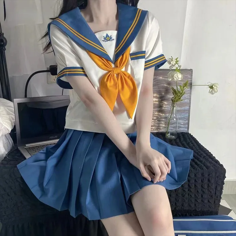 

Japanese Schoolgirls Sailor Top Tie Pleated Skirt Outfit Cosplay Costume Girl White blue School Uniform Dress 2025 Hot Sale