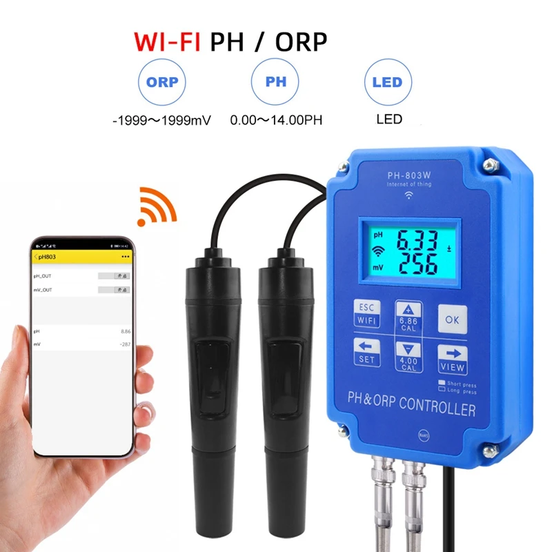 

ABYC Digital Meter PH-803W WIFI ORP/PH Meter Controller Online Water Quality Monitor AC230V 50/60Hz PH Measuring Tool EU Plug
