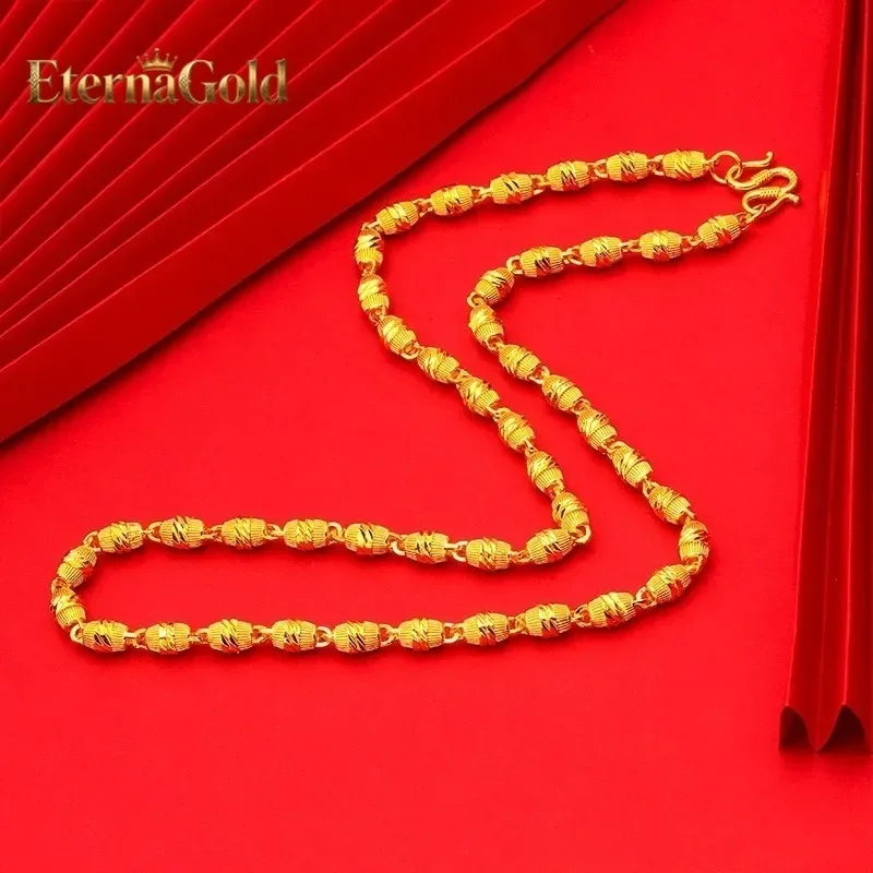 

Золотое ожерелье EternaGold 9999 24K из настоящего золота с круглыми и шестигранными квадратными бусинами, высококачественная цепочка на ключицу, матовая отделка, для мужчин и женщин.