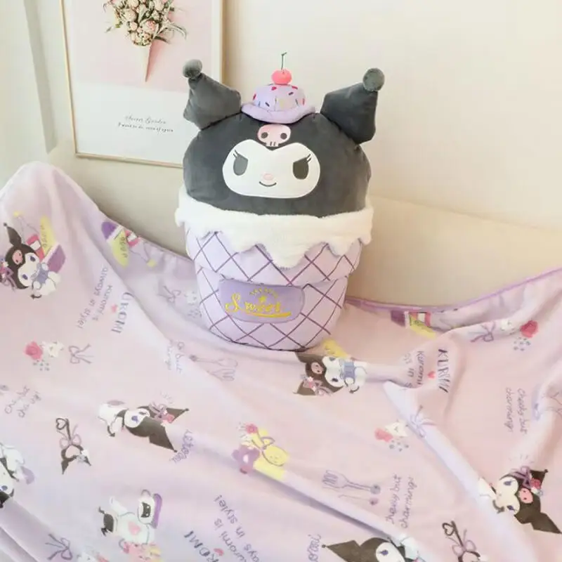 

New Sanrio Kuromi Plush Pillow Cartoon Kawaii Mymelody Cushion Air Conditioning Blanket Pillow Blanket Nap Pillow Cover Blanket