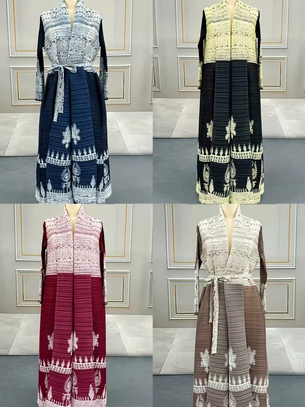 

Women's summer high-end pleated long-sleeved jacket Middle East Dubai Arabic print skirt-GZXX1009