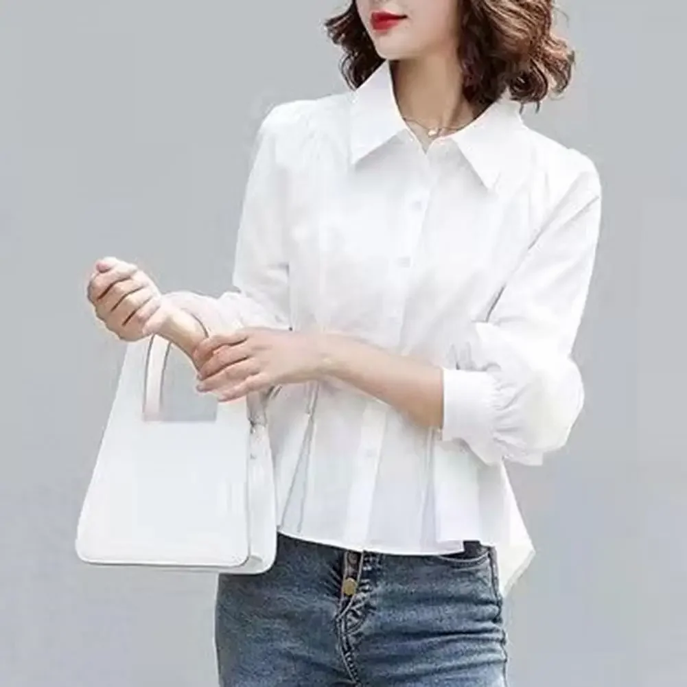 2024 Office Lady Spring Fall Blouse Turn-down Collar Lady Shirt OL Style Solid Color Long Sleeves Women Office Shirt