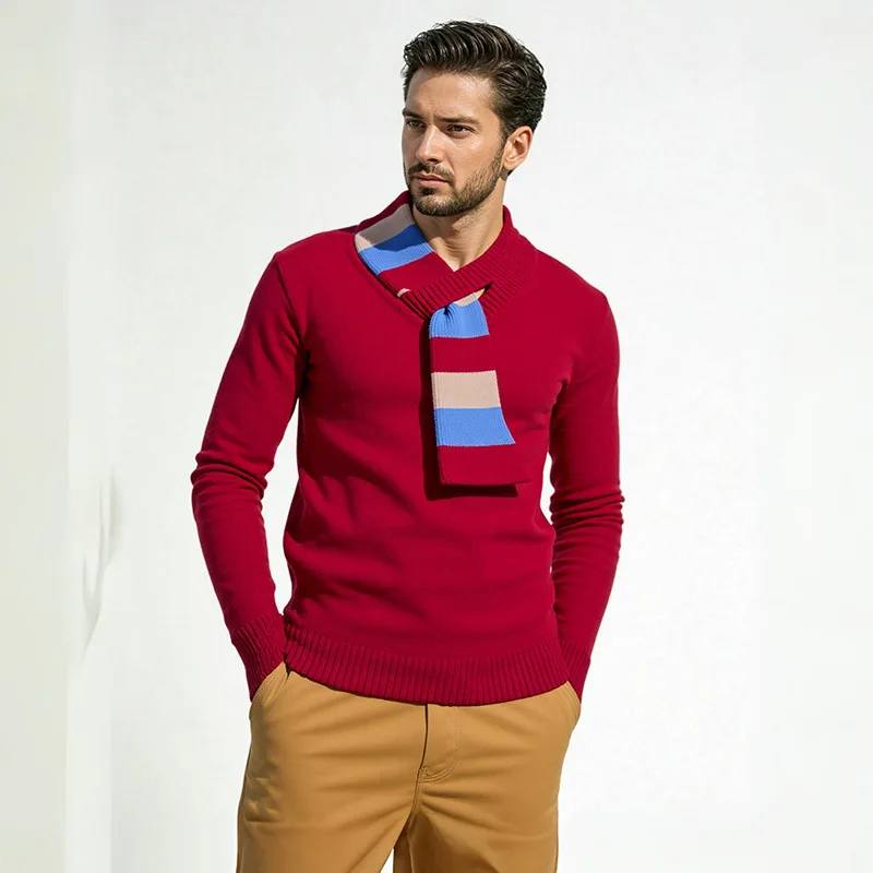 

2025 Autumn and Winter New Men's Thickened Sweater Pullover Color Blocking Sweater Fashionable Base Shirt