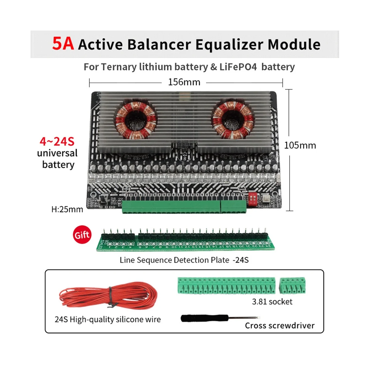 Bilanciatore equalizzatore attivo 3S 4S 6S 7S 8S 12S 14S 15S 16S 17S 18S 19S 20S 24S BMS Lifepo4/li-ion 5A condensatore (5A)