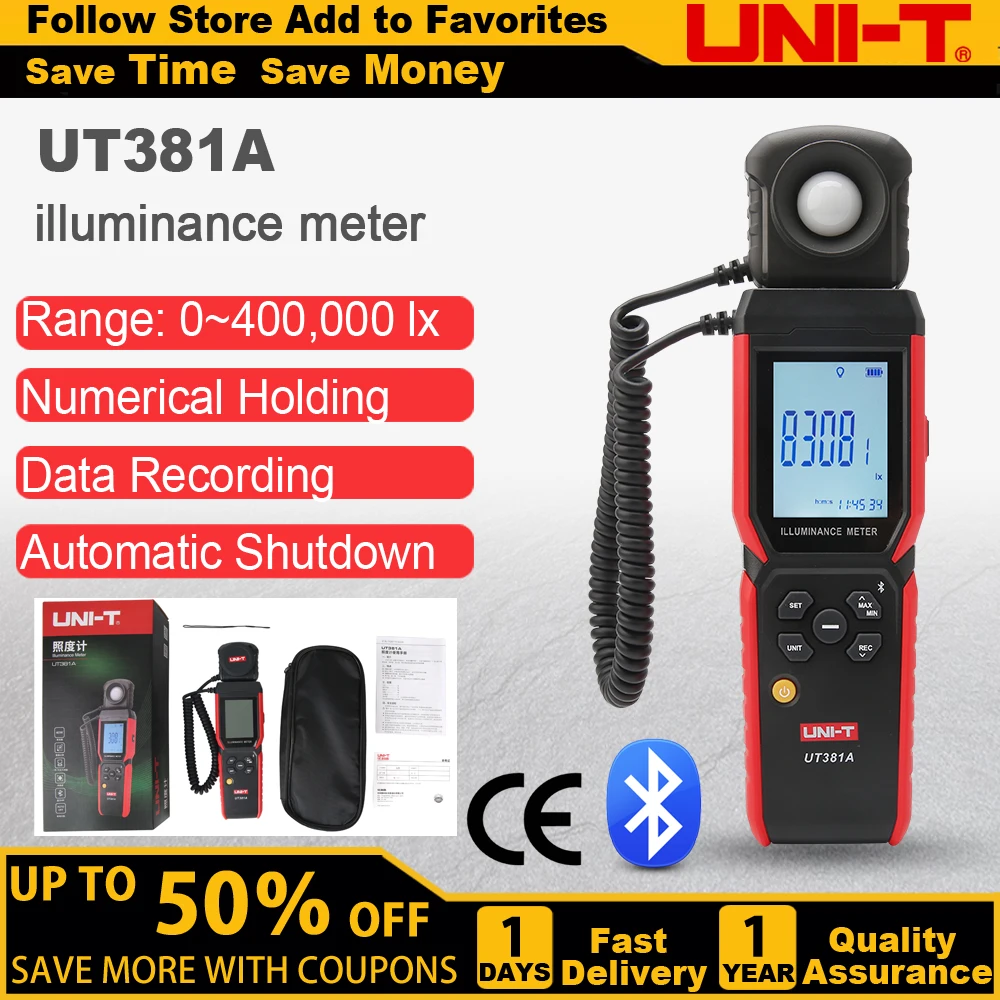 UNI-T UT381A Digital Illuminance Meter High-Precision Light Meter Photometer Photometer Illuminance Measuring Instrument