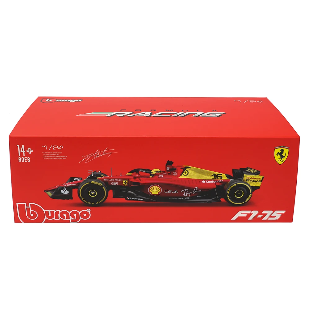 Bburago 1:24 F1 2022 Ferrari F1-75 75th 16# Leclerc 55#Sainz Formula 1 Simulation Alloy Car Model Crafts Decoration Collection