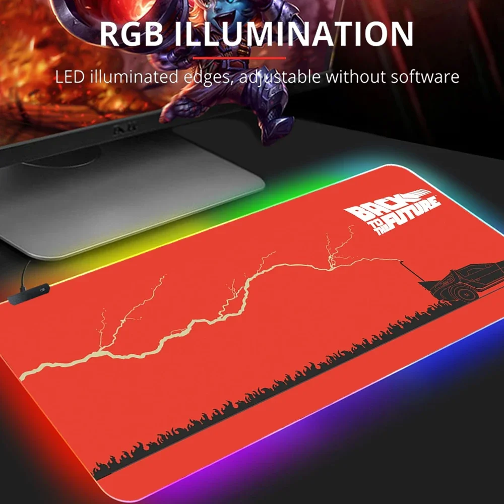 Imagem -03 - Rgb Anime Mouse Pad para Gamer Tapete Grande Grosso de Volta para o Futuro 900x400 pc Desk