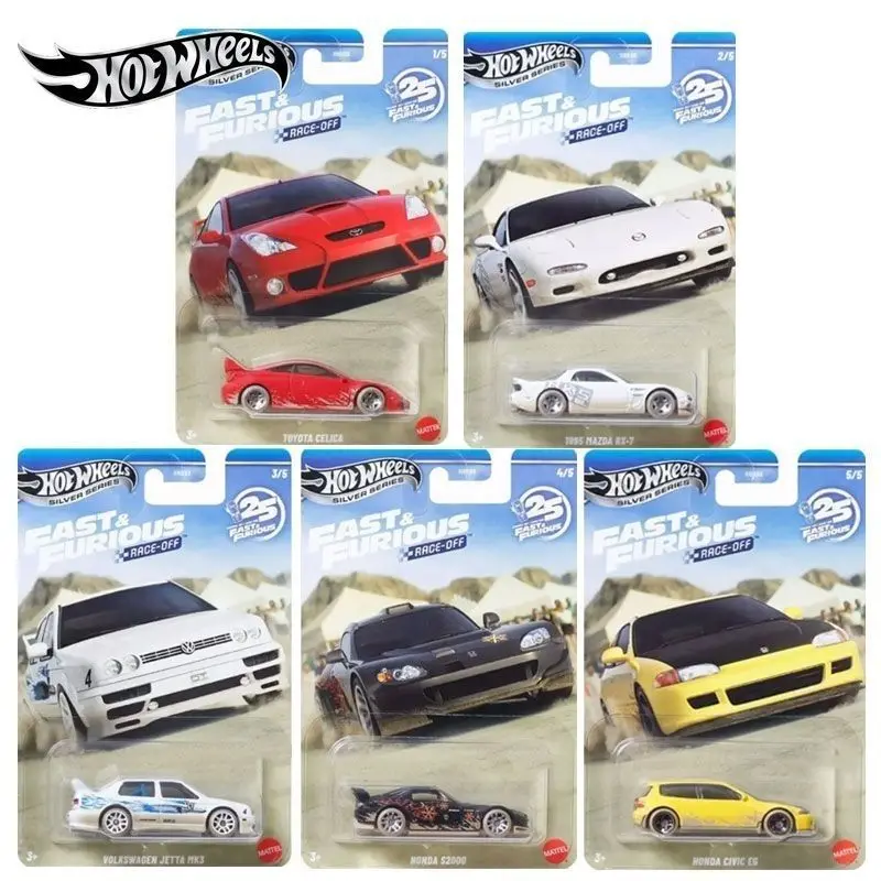 

2026 Hot Wheels Diecast Car Model Fast And Furious Race Off Series HNR88 P Toyota Celica Mazda Rx7 Volkswagen Honda Civic Jetta