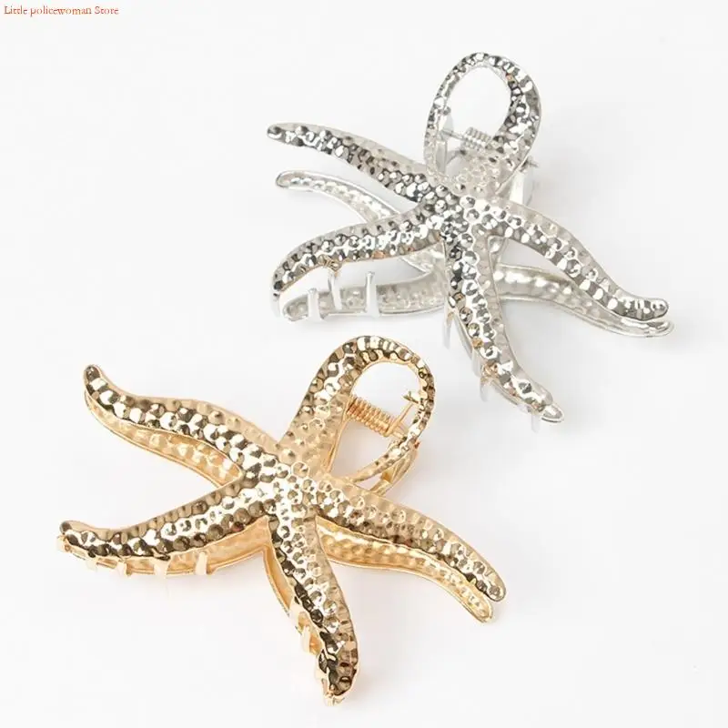 F92D Fashionable Starfishes Shaped Hair Claw Gold Silver Hairpin Secure Grip For Hair Bun Formal Event