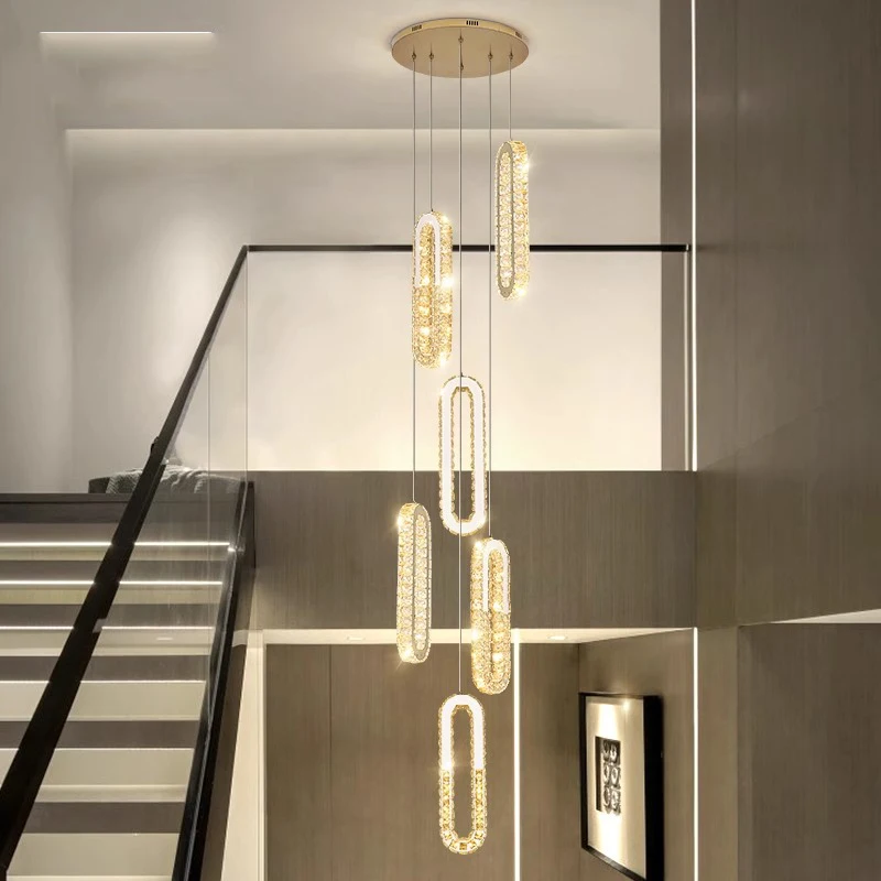 Imagem -06 - Modern Crystal Chandelier For Home Decoration Stair Pendant Lamp Living Room Pendant Lights Iluminação Interior