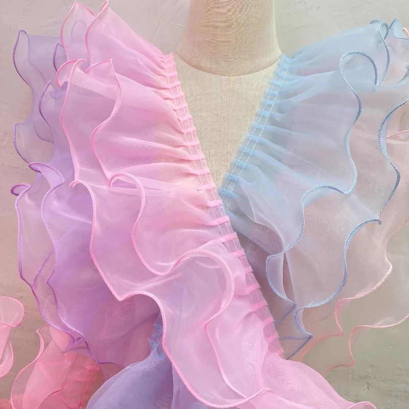 15 см Высококачественная кружевная ткань для свадебного платья, двухслойная лента из органзы с волнистыми краями, широкий подол, отделка свадебного платья, швейные аксессуары