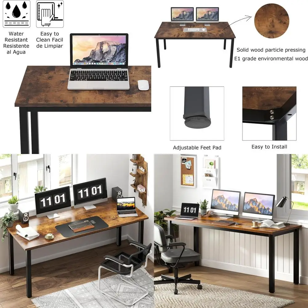 Stylish 62.9 Modern Brown Home Office Desk for Computer, Gaming, and Writing