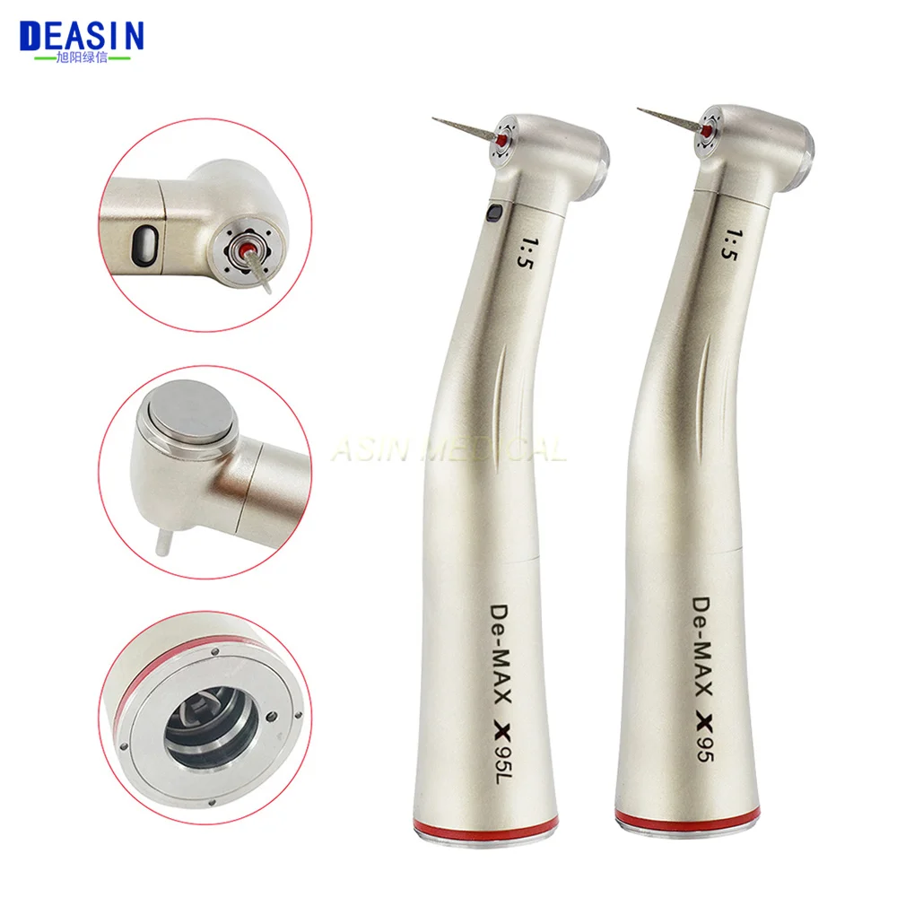 

DEASIN Dental 1:5 increasing red ring Fiber optic led contra angle handpiece Push Button dental handpiece dentist tools