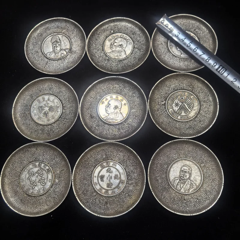 Antique Craft Inlaid Silver Dollar Plate Copperware Silverware White Copper Silver Plated Plate Home Decor