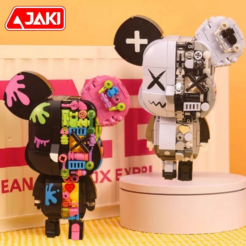 JAKI Bearbrick Blocs de construction à assembler, corps magnétique, modèle de dessin animé, figurine de collection de bureau, cadeaux de vacances pour enfants