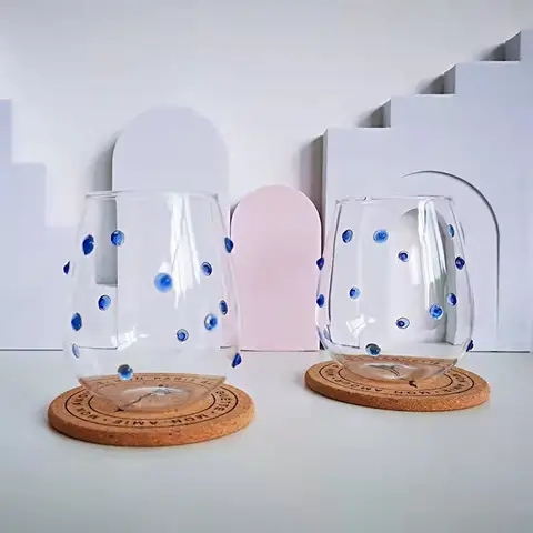 Creative Glass Cup Blue Irregular Dot Glasses Design Sense Bubble Water Cup Milk Juice Wine Cup Shot Glasses Cute Cups