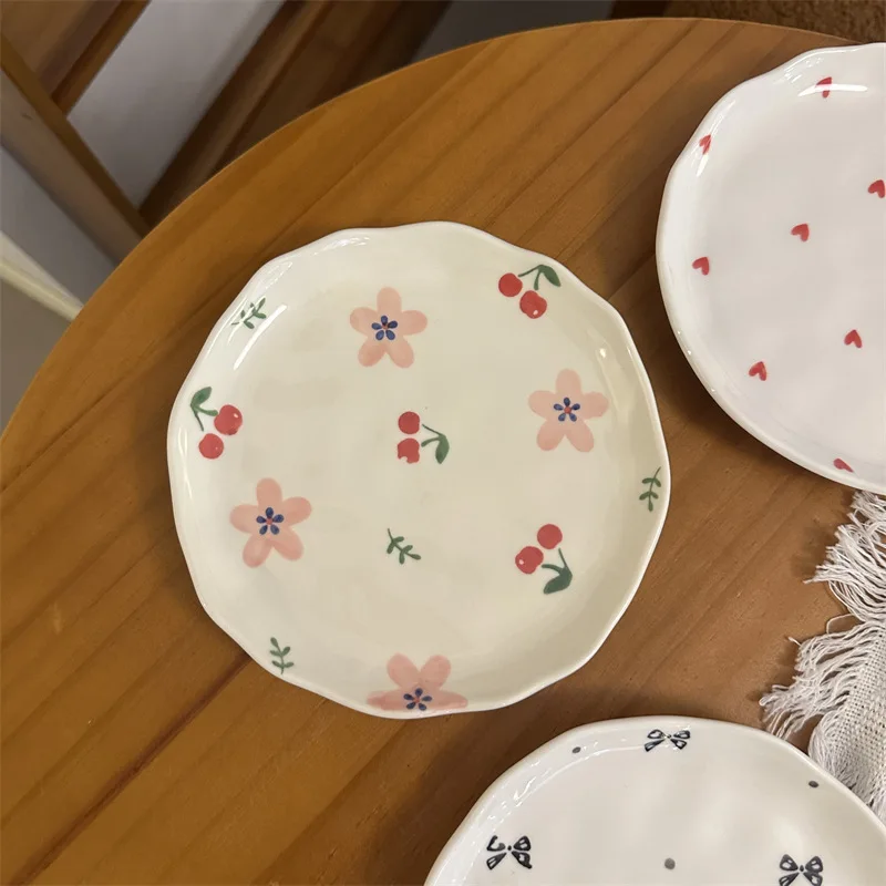 Dinner Plate Irregular Ceramic Disc Cake Dessert Plate Dim Sum Plate Dishes Flower Print