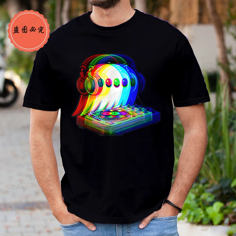 New Men's Casual T-Shirts Short Sleeved Shirt Ghost Trippy Vaporwave Halloween Techno Rave EDM Party Fashion Summer T-Shirts Top