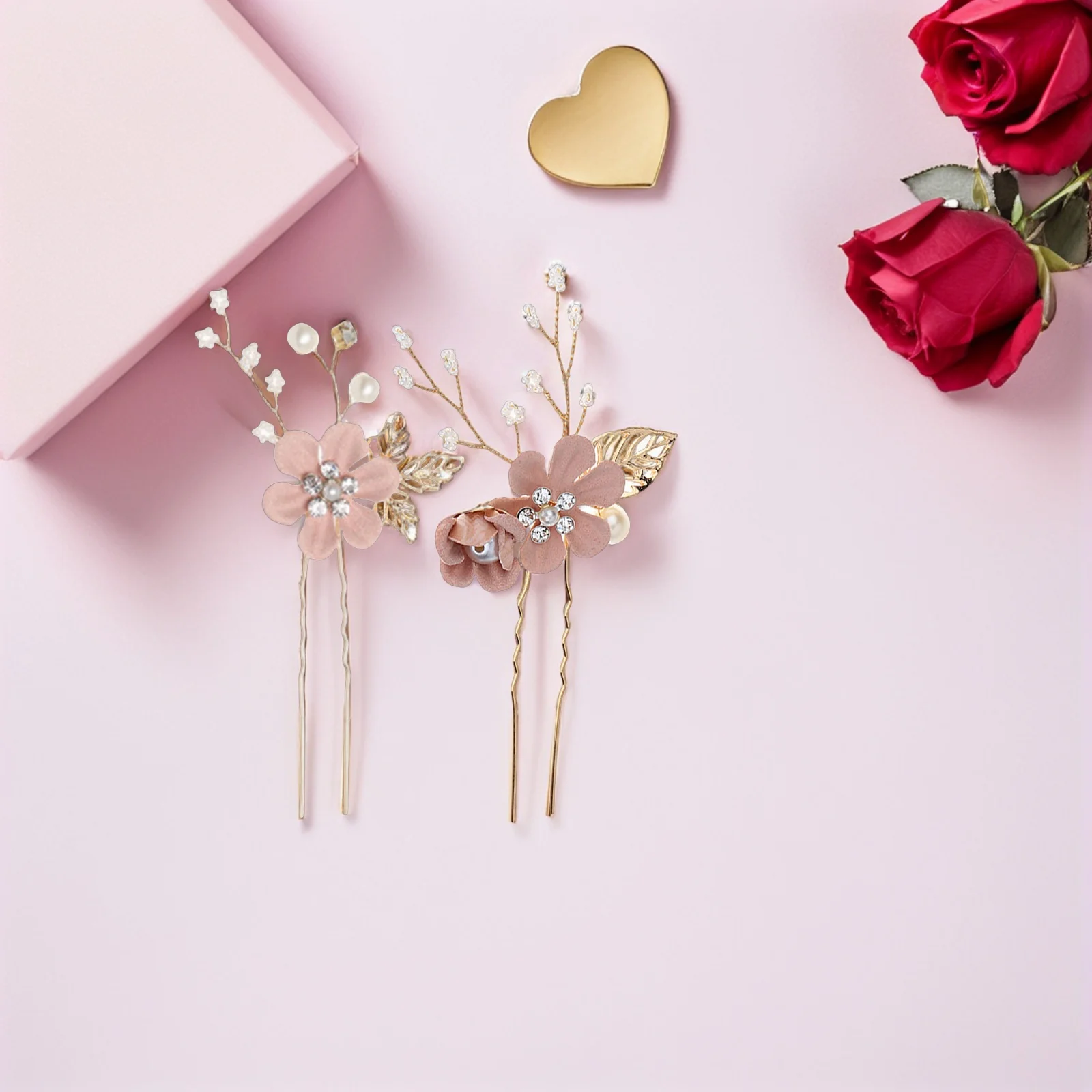 

2pcs Wedding Hairpins U-Shaped Accessories Flower Accents Elegant Lightweight Secure Hold Brides Special Occasions Bridal
