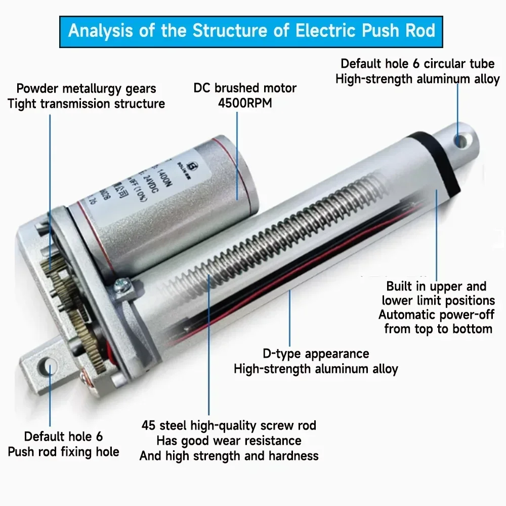 1000N High Thrust Linear Actuator 12V Electric Cylinder Push Rod Reciprocating Motor Solar Tracker Motorisation of Door 80mm/s
