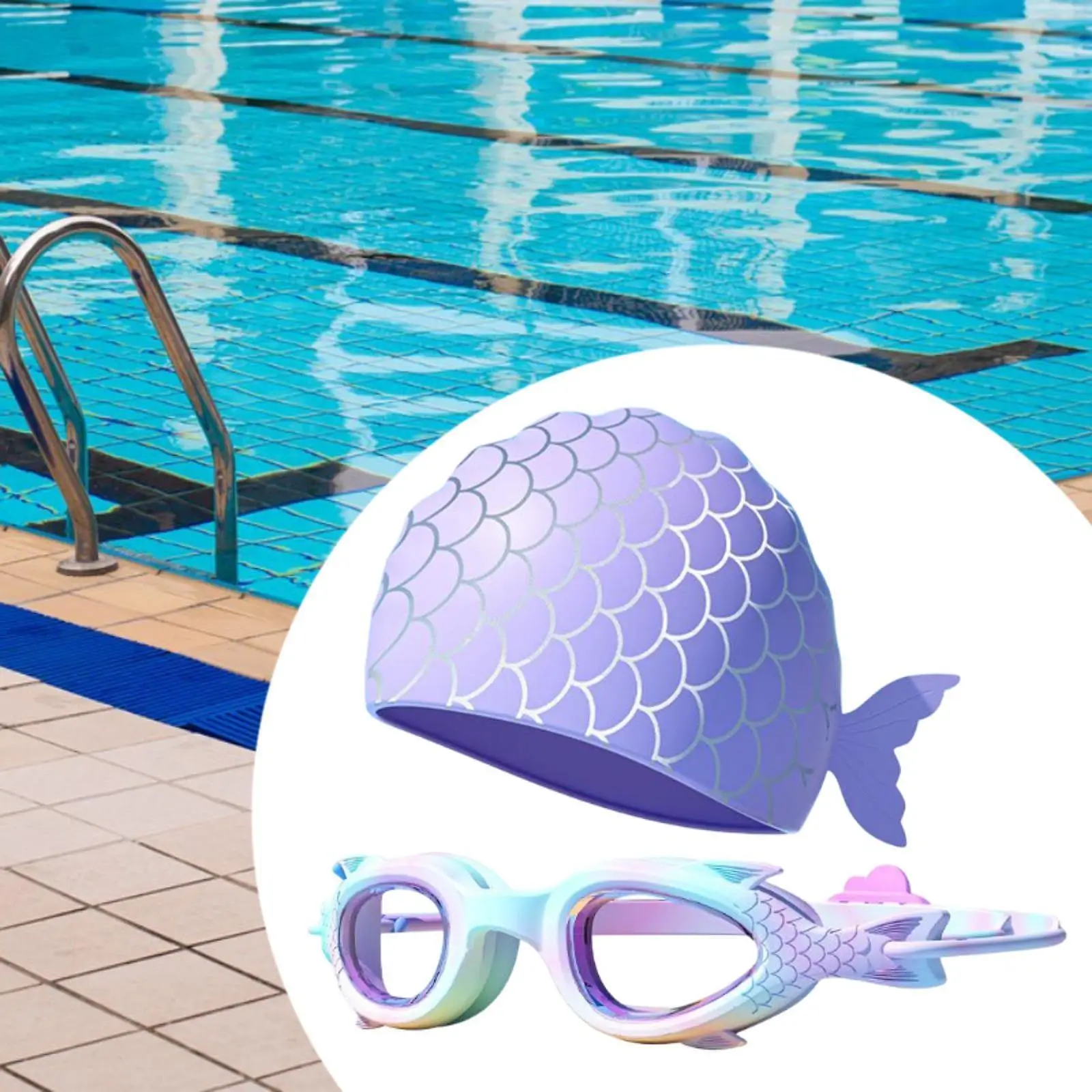

Swimming Goggles Swim Cap Set Bathing Cap for Playing Boys Girl Water Sports