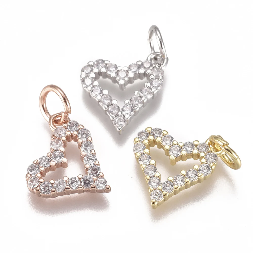 20Pcs Hollow Heart Pendant Cubic Zirconia Love Hang Ornament For Valentine's Day Necklace Bracelet Jewelry Making 10x10x2mm