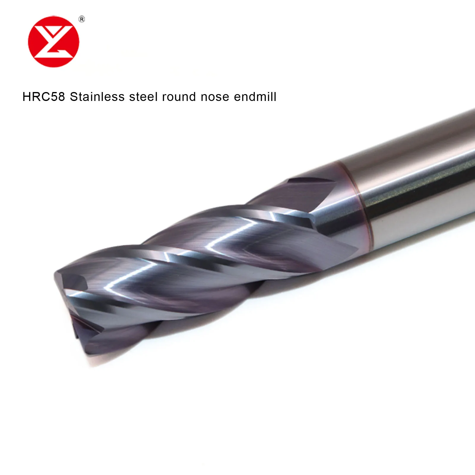 HRC58 4Flutes Bull Nose Endmill Solid Carbide Milling cutter With Radio Corner For Material Stainless steel R0.2 R0.5 R1.0 R2.0