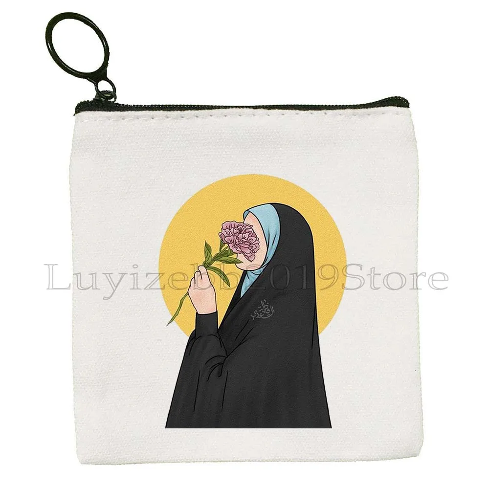 

Акварельный цветочный мусульманский холст кошелек для монет хиджаб женский мусульманский ислам арабские подарки чехол для ключей маленькая сумка кошелек на молнии