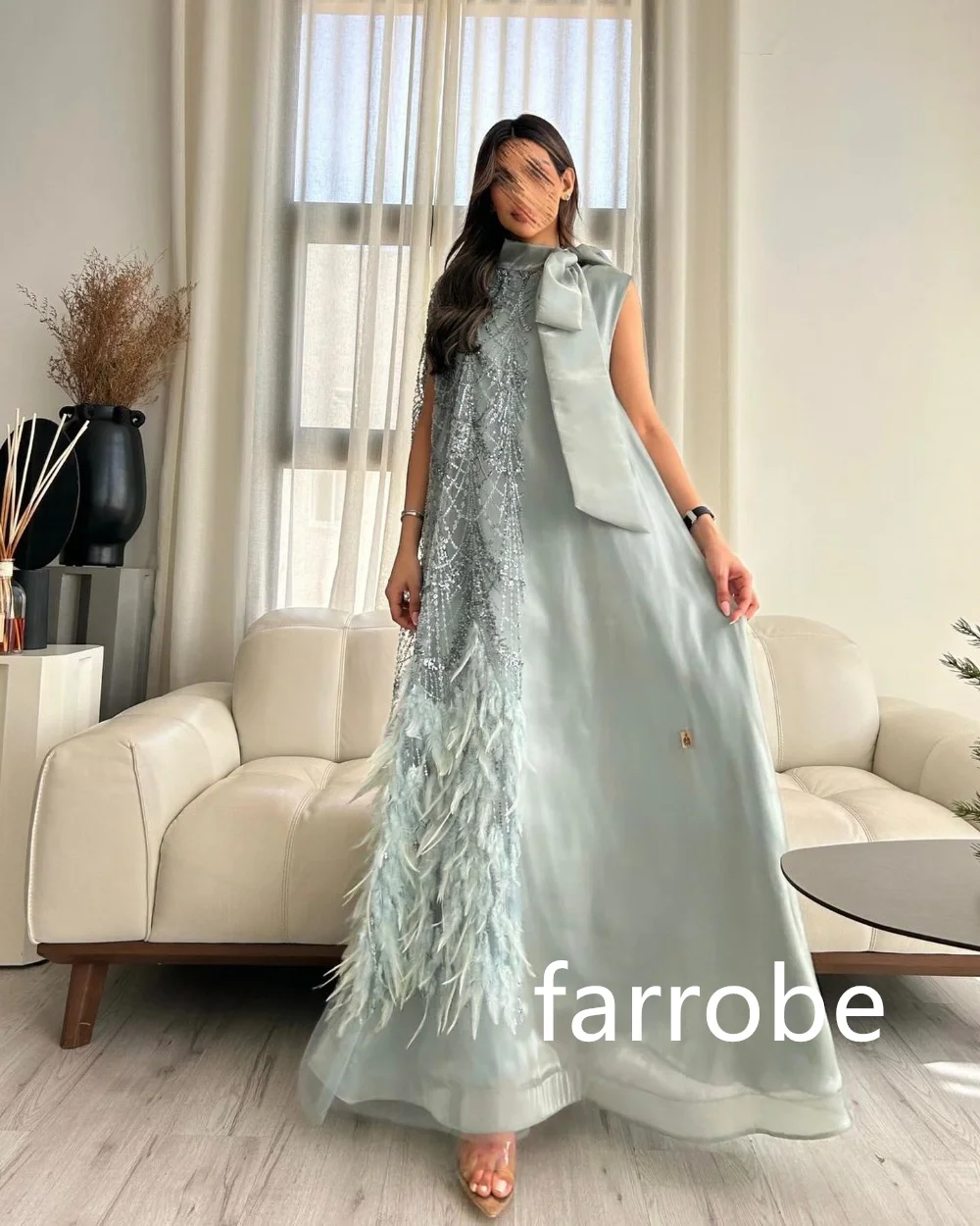 Customized Sparkle Organza Pleat Bow A-line O-Neck Midi Dresses Bespoke Occasion Dresses Classic Exquisite Modern Style Pastrol