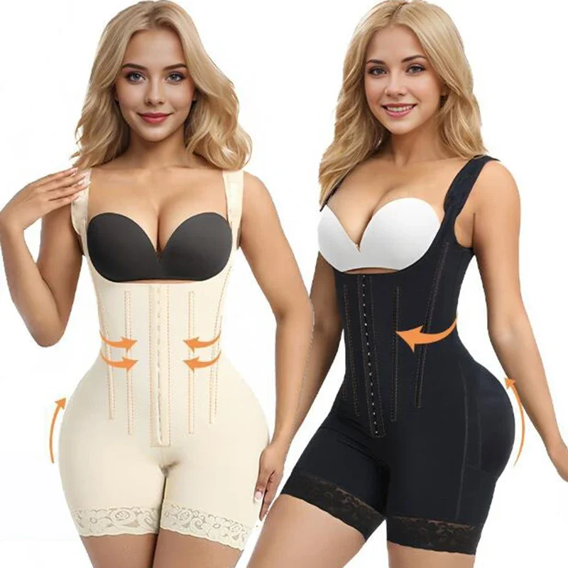 Women High Compression Body Shapewear Waist Trainer Fajas Open Chest Sleeveless Jumpsuit Corset Shaping Hip Lifting Underwear