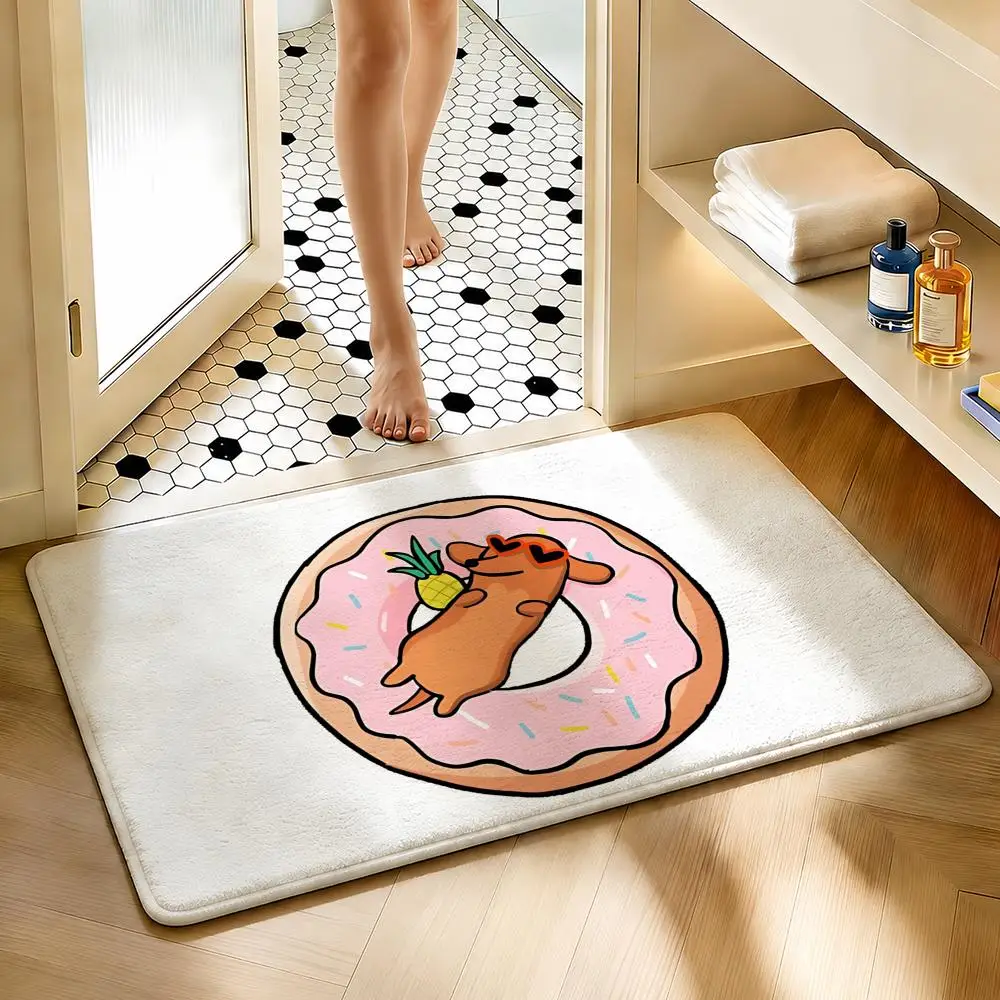 Soft Absorbent Non-Slip Rug Donut Dachshund Cartoon Floor Mat Home Decor Doormat Bedroom Floor Mat Shower Carpet