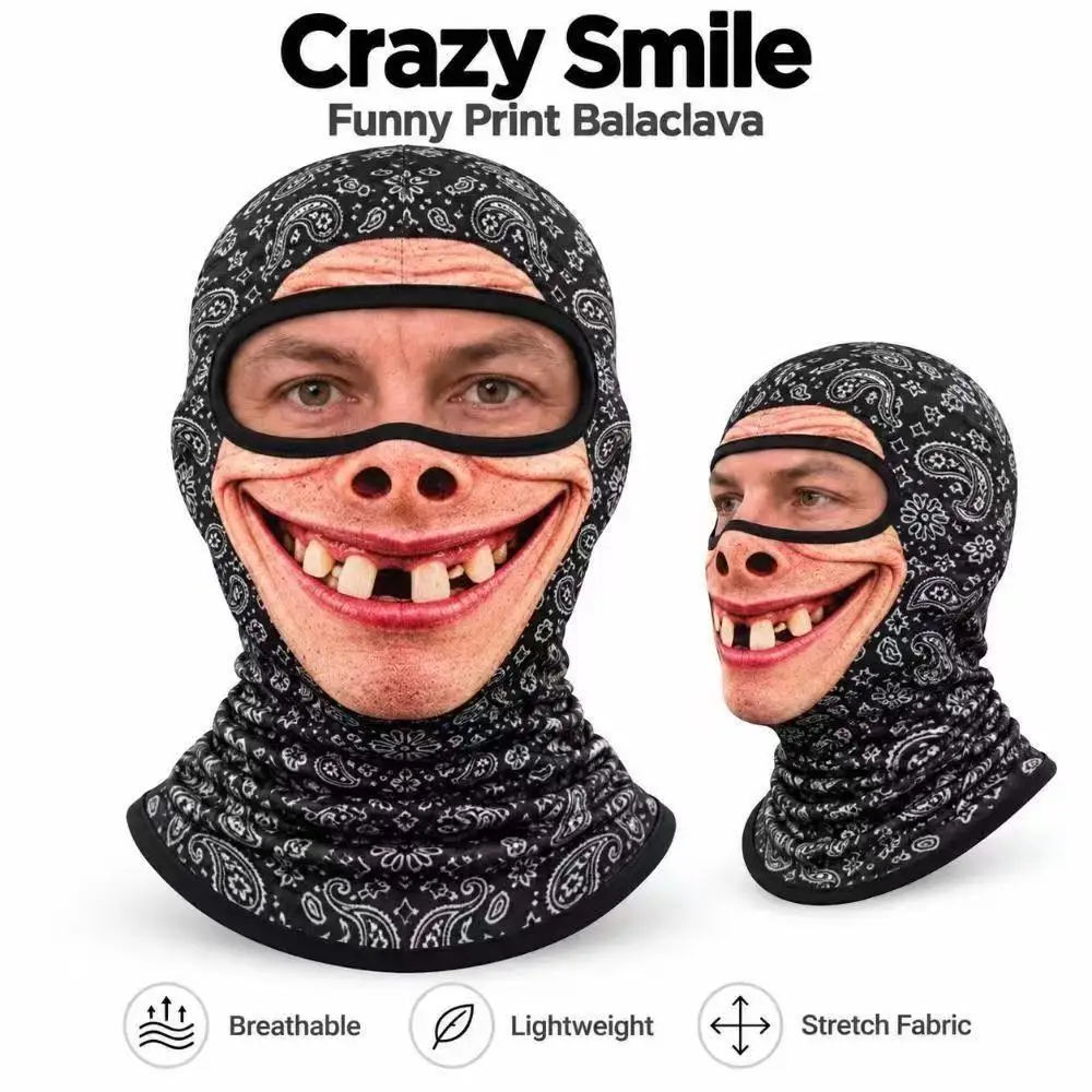 Pasamontañas con diseño de cara sonriente, estampado paisley, cubre la cara por completo, es resistente al viento, sirve como forro para casco, calienta el cuello y es ideal para esquiar, andar en bicicleta, Halloween y disfraces.
