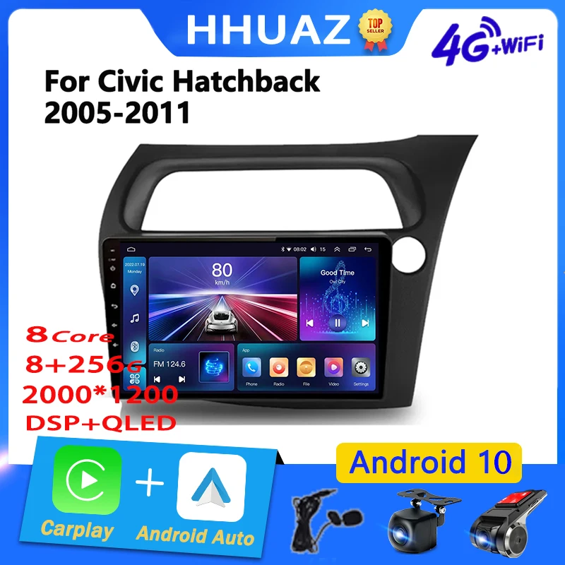 For Honda Civic Hatchback 2005-2011 2 Din Android Carplay Auto Car RadioMultimedia GPS autoradio 4G WIFI DSP Wireless  car audio