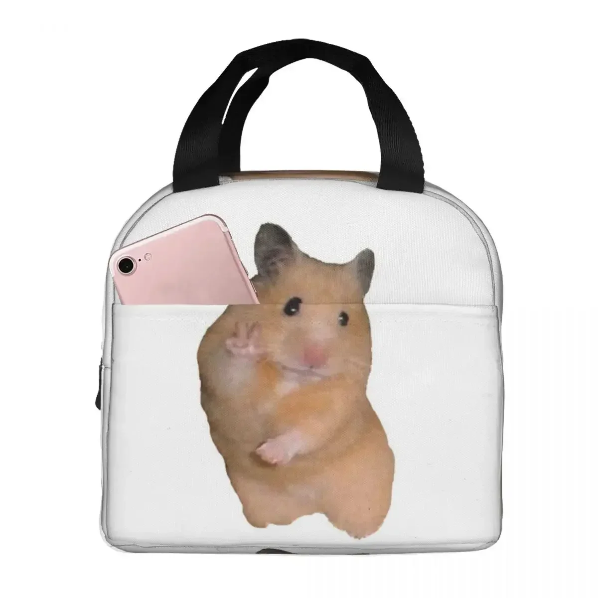 Peace Sign Hamster Insulated Lunch Bags Leakproof Picnic Bags Thermal Cooler Lunch Box Lunch Tote for Woman Work Kids School