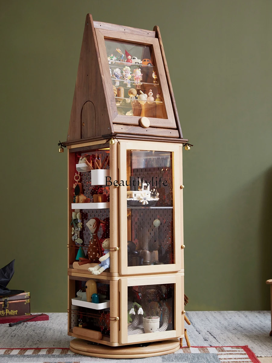 Rotating Solid Wood Corner Storage Storage Display Cabinet