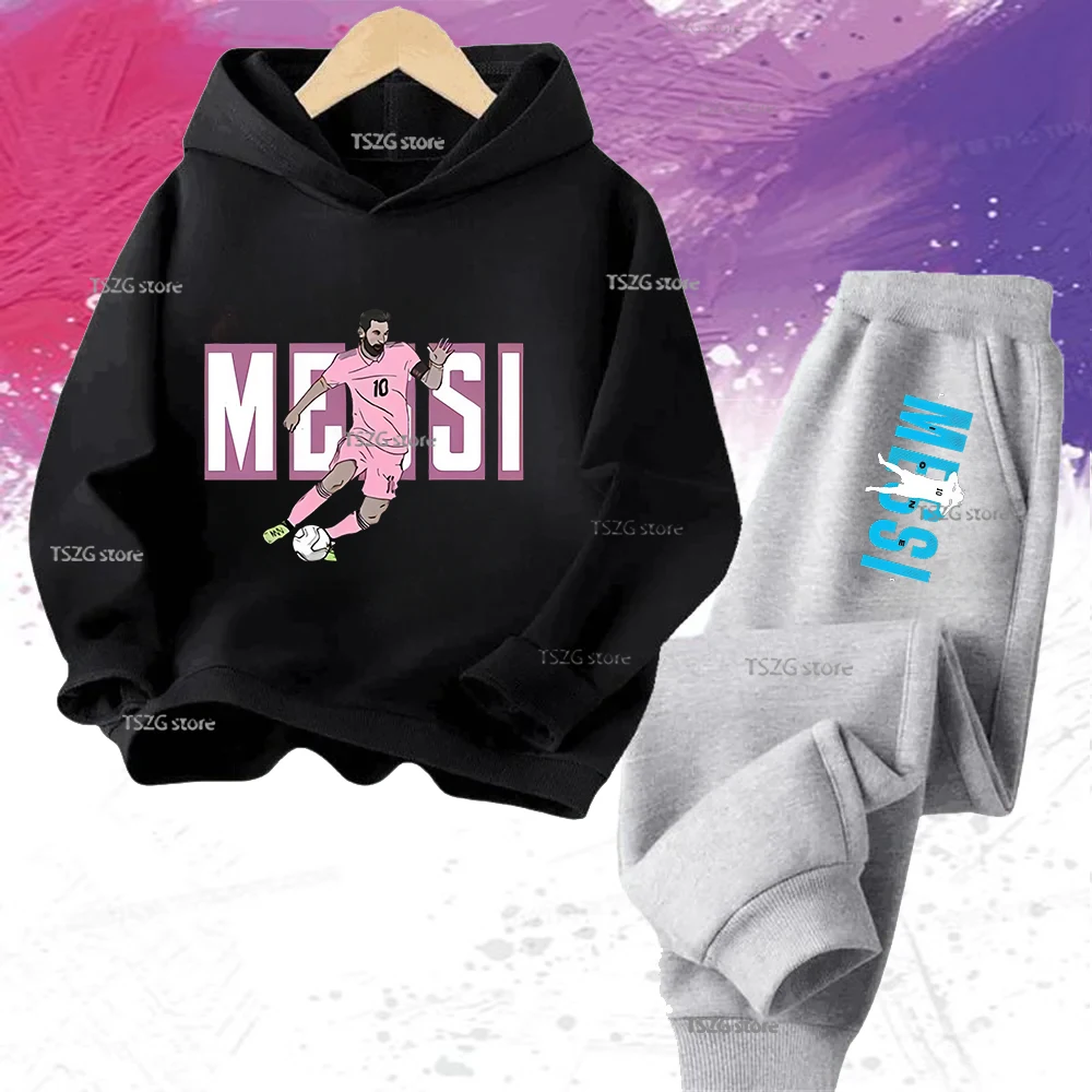 ميسي الصورة الرمزية المطبوعة ملابس الأطفال الأطفال الخريف والشتاء هوديس السراويل 2 قطعة ملابس رياضية غير رسمية للأولاد والبنات #4
