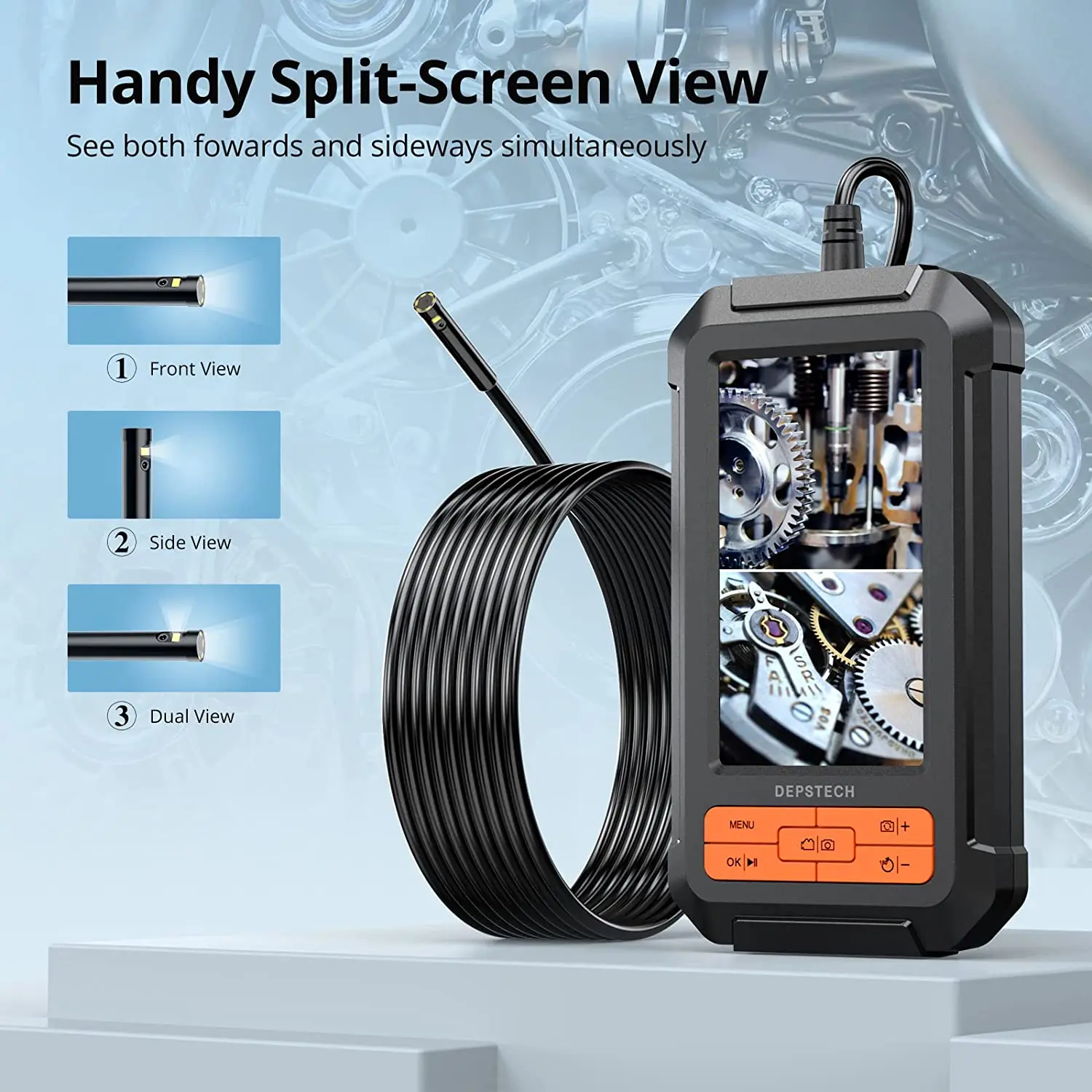 DEPSTECH DS350 Endoscope Camera 5.5mm Single Lens/7.9mm Dual Lens Snake Camera IP67 1080P HD Screen Endoscopic for Cars