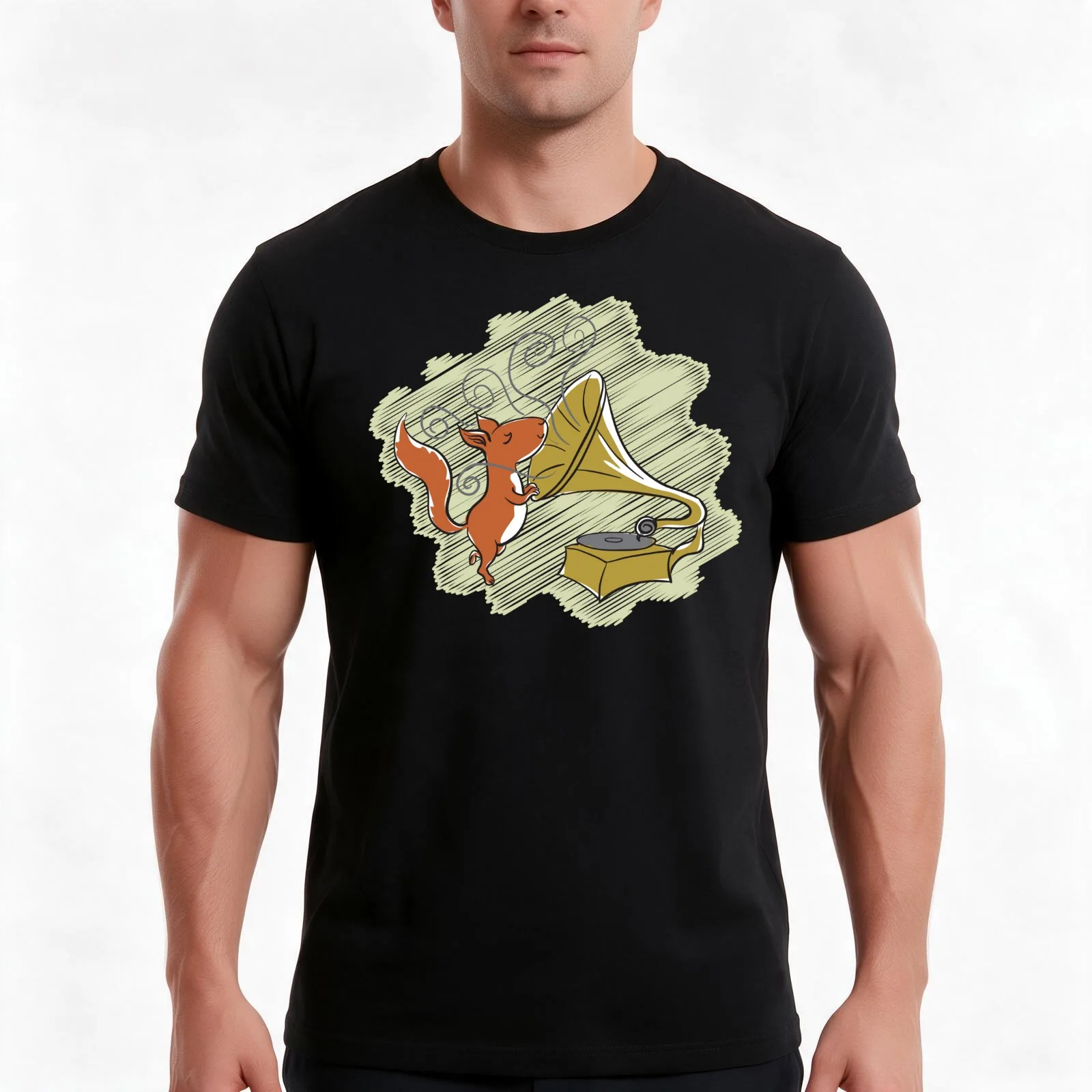 squirrel and music T-Shirt, Summer Casual Cotton Tee, Oversized Streetwear Tops, Vintage Graphic Print, Loose Fit Short Sleeve